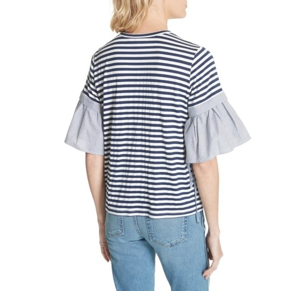 🎁 Clu Ruffle Sleeve Stripe Tee - Picture 2 of 8